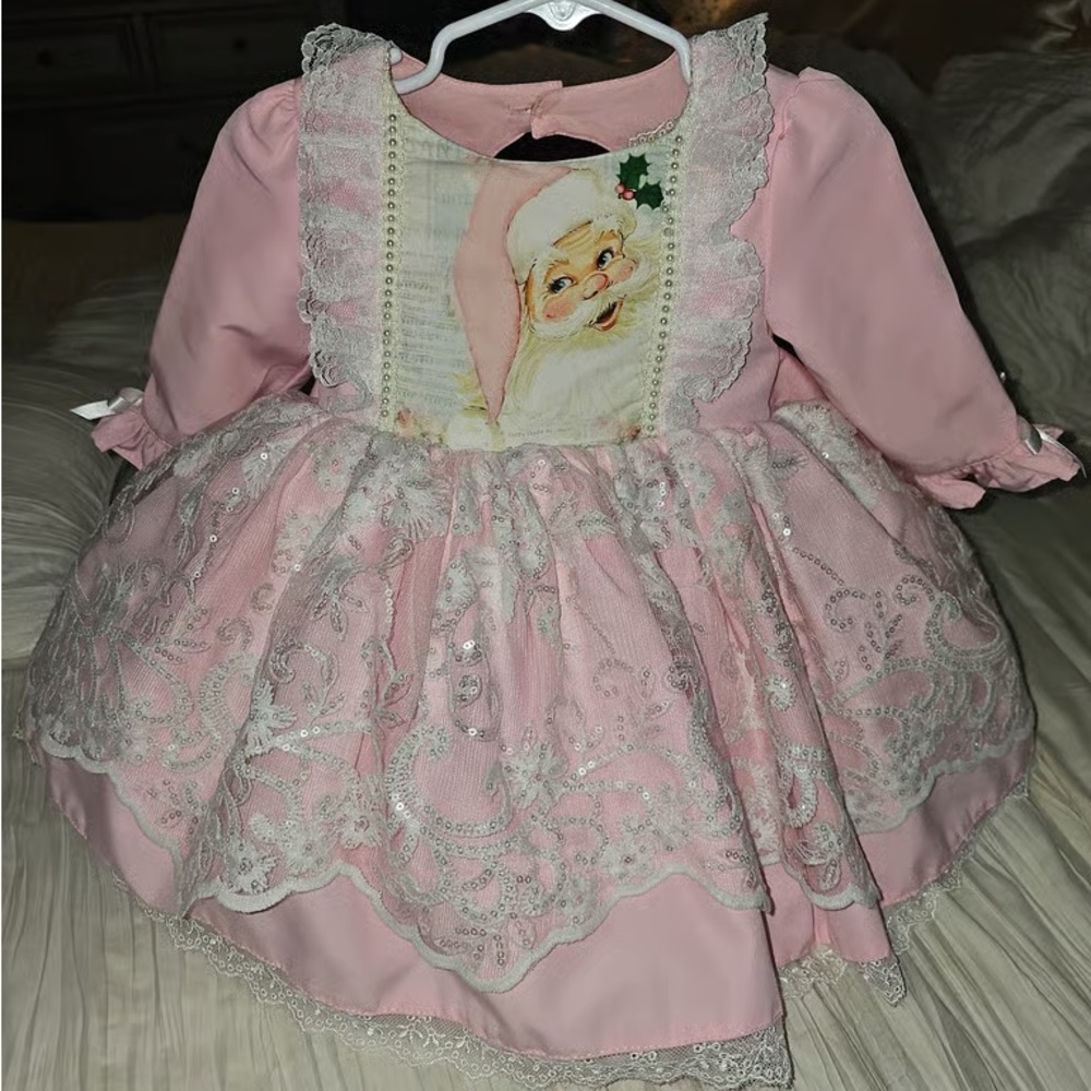 Boutique Pink Lace Santa Costume Dress